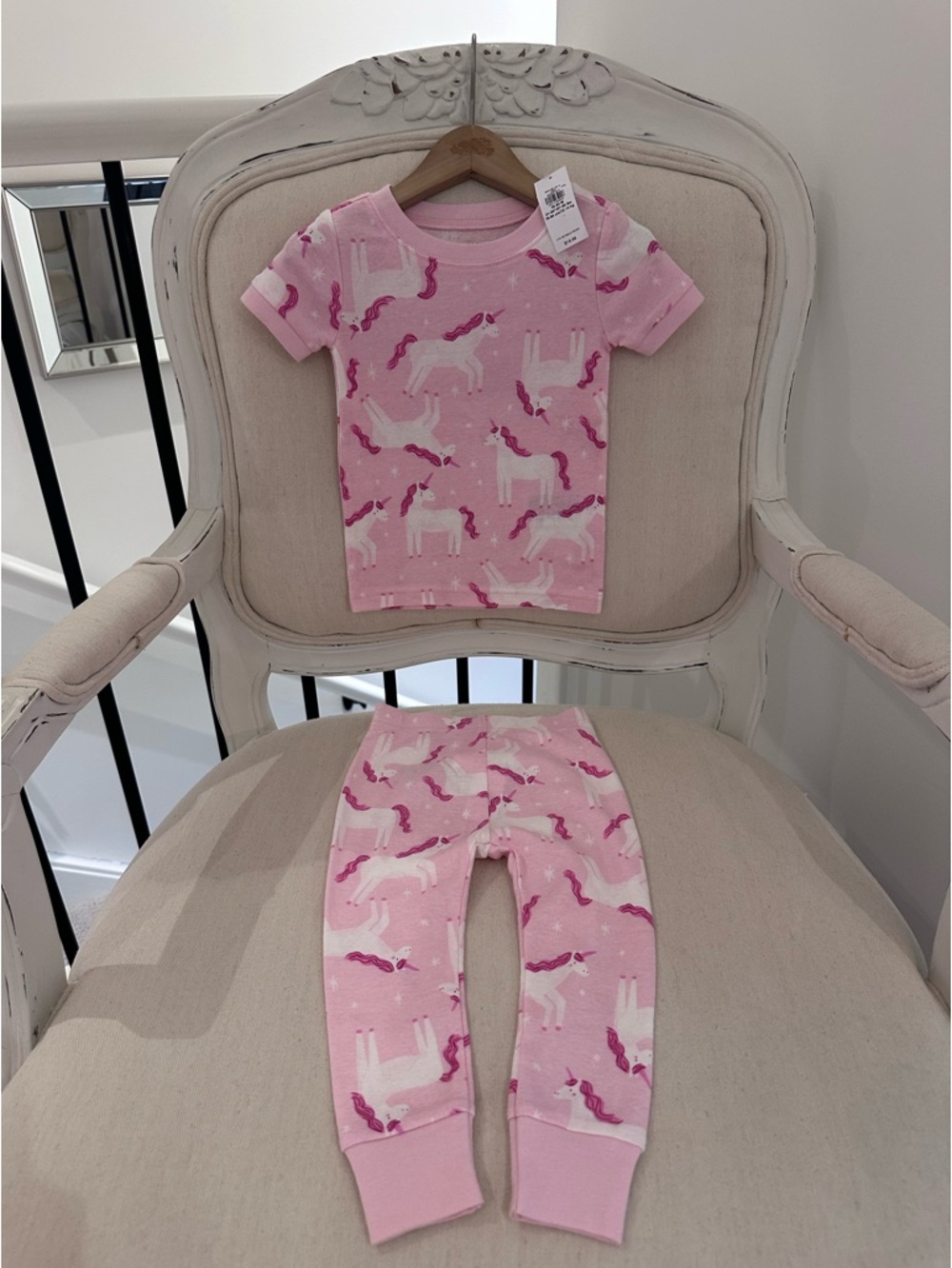 🤍 18~24 Pink Unicorn Baby Pajama Set - Short Sleeve Top & Pants 100% Cotton NWT